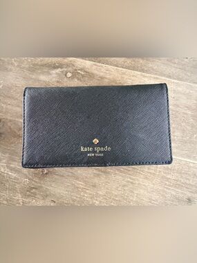 Kate Spade Black Saffiano Card Holder Wallet with Gold Logo